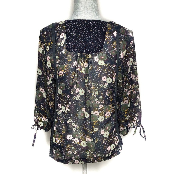 Zara Blouse Tie Front Elbow Length Sleeve Floral - Picture 3 of 5